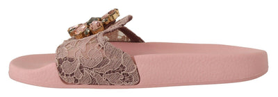 Pink Lace Crystal Sandals Slides Beach Shoes