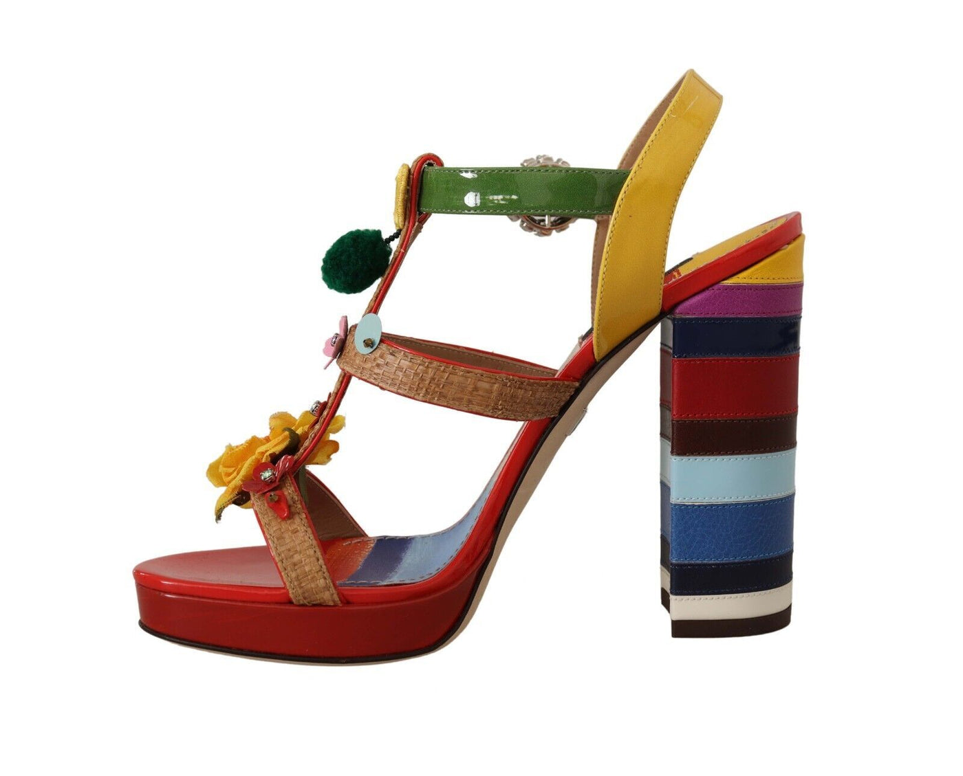 Multicolor Crystals Ankle Strap Heels Sandals Shoes