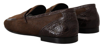 Brown Exotic Leather Mens Slip On Loafers Shoes