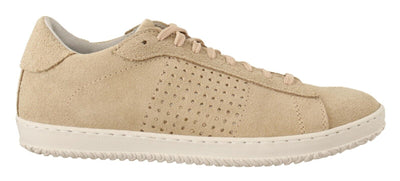 Beige Suede Perforated Lace Up Sneakers Shoes