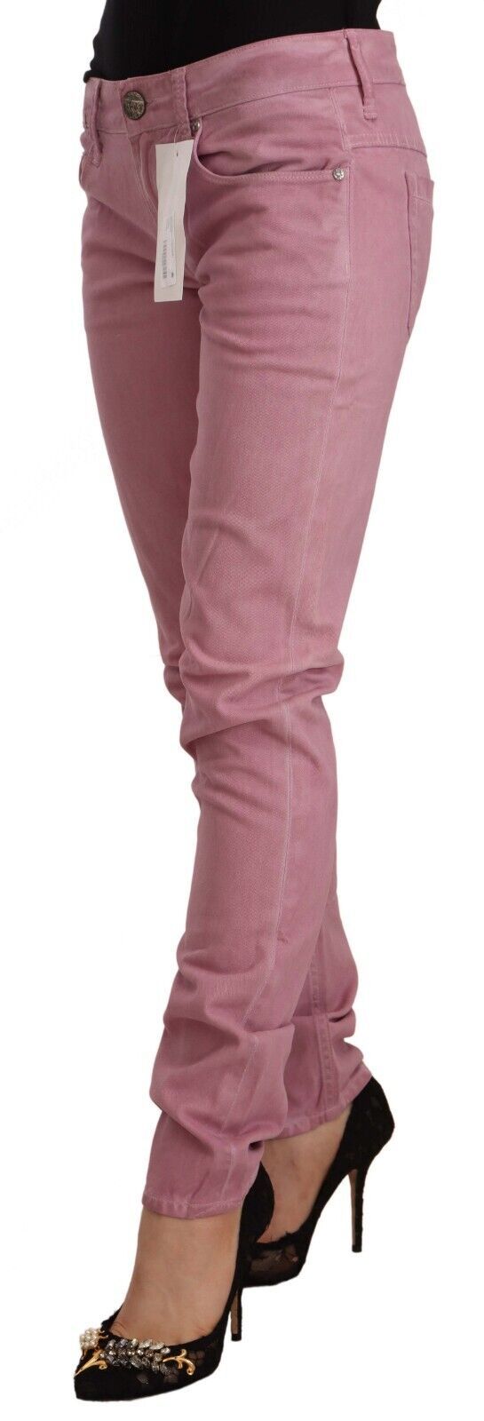 Pink Cotton Slim Fit Women Denim Skinny Jeans