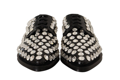 Black Leather Crystals Lace Up Formal Shoes