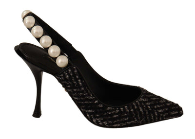 Black Gray Pearl Slingbacks Women Pumps Shoes