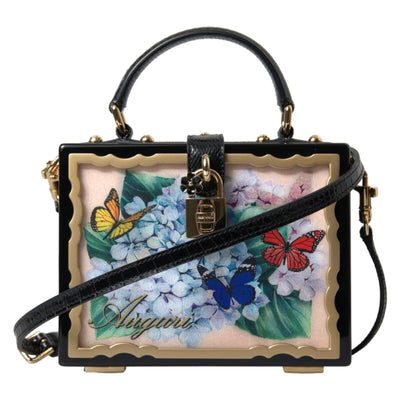 Multicolor Wood Snakeskin Top Handle Box Shoulder Floral Bag