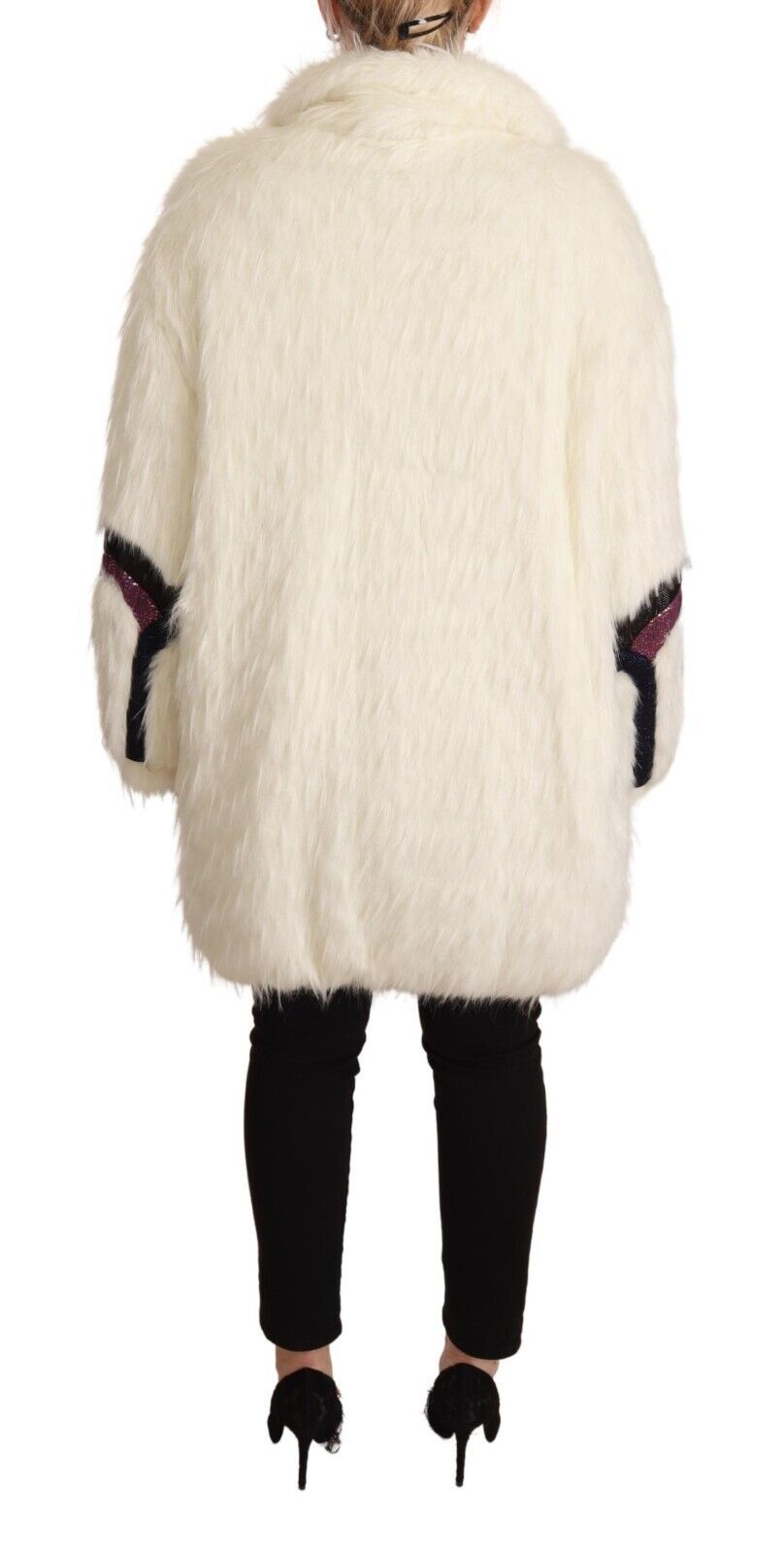 White Fur Long Sleeves Trench Coat Jacket