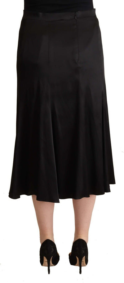 Black Acetate High Waist A-line Midi Skirt