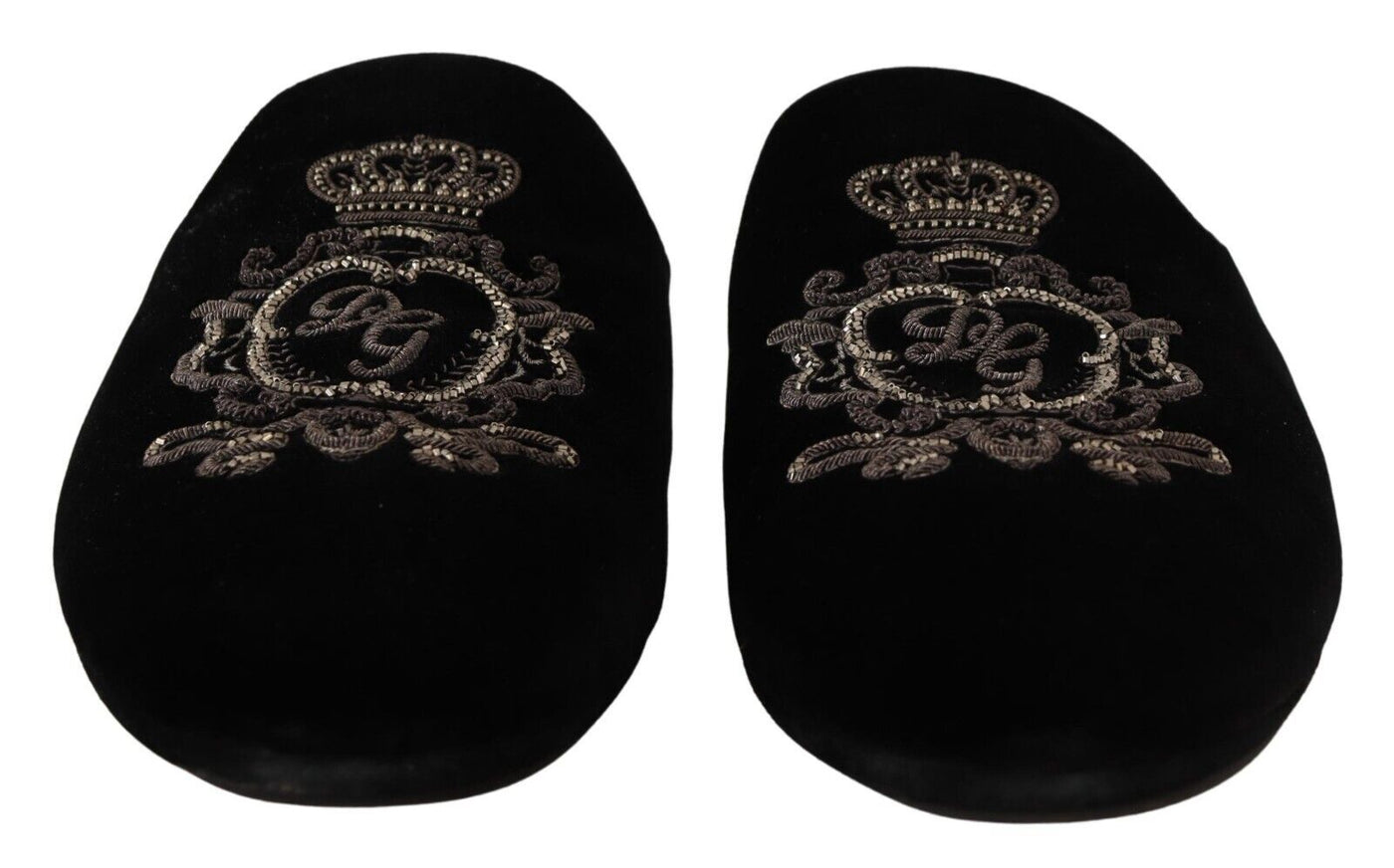 Black Velvet DG Crown Embroidery Slides Shoes