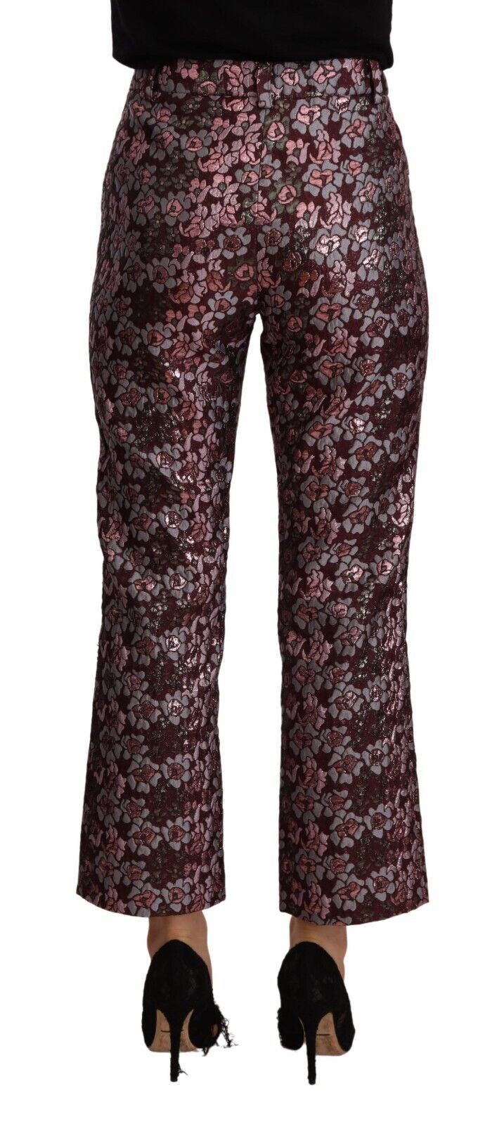 Multicolor Floral Jacquard Flared Cropped Pants