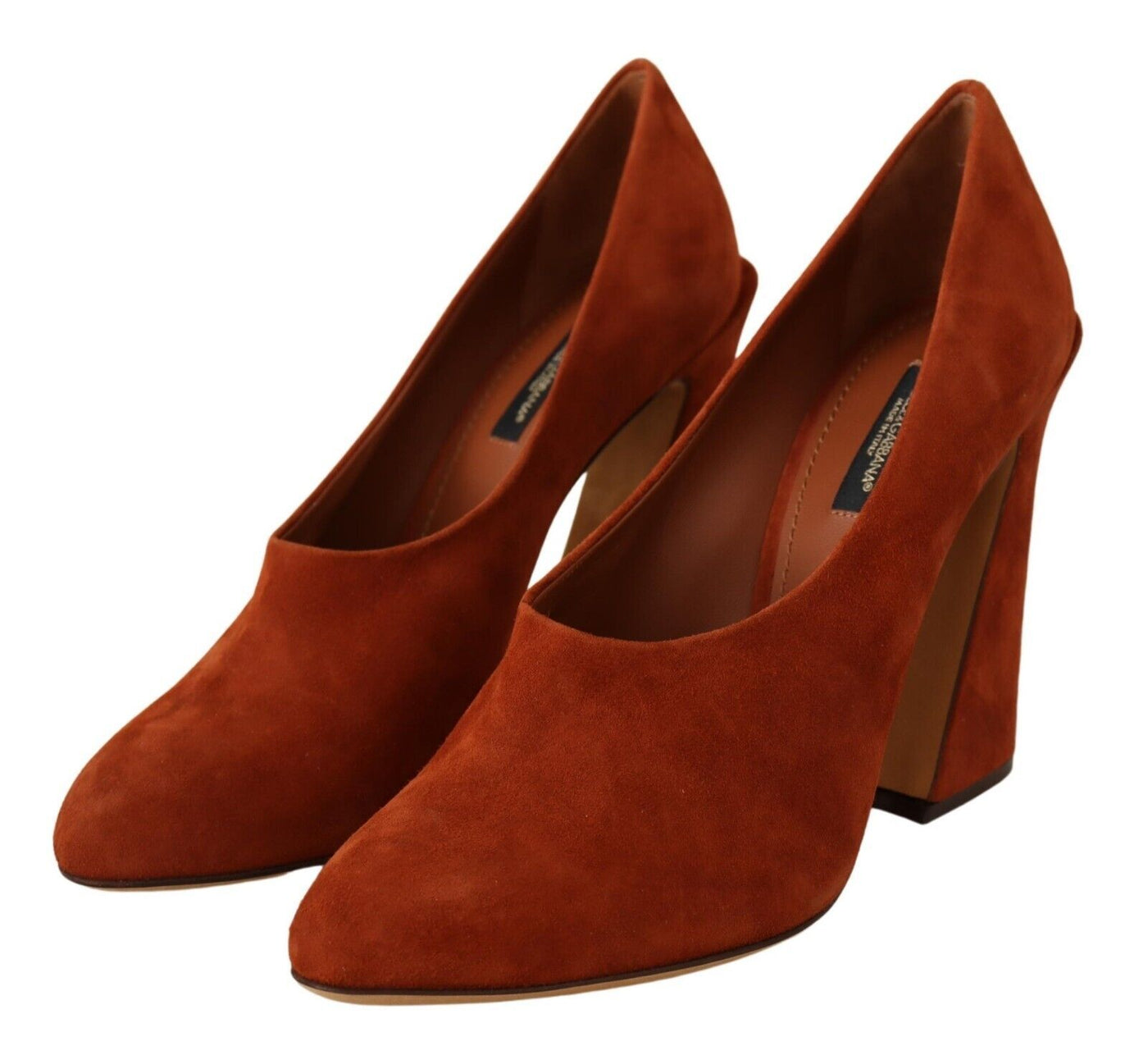 Brown Suede Leather Block Heels Pumps Shoes