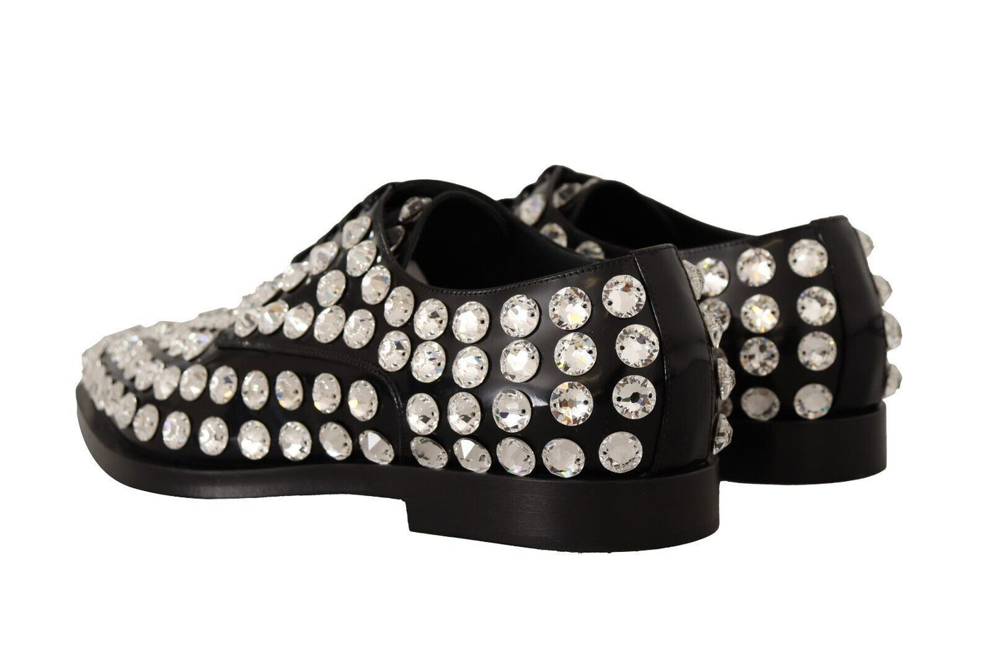 Black Leather Crystals Lace Up Formal Shoes