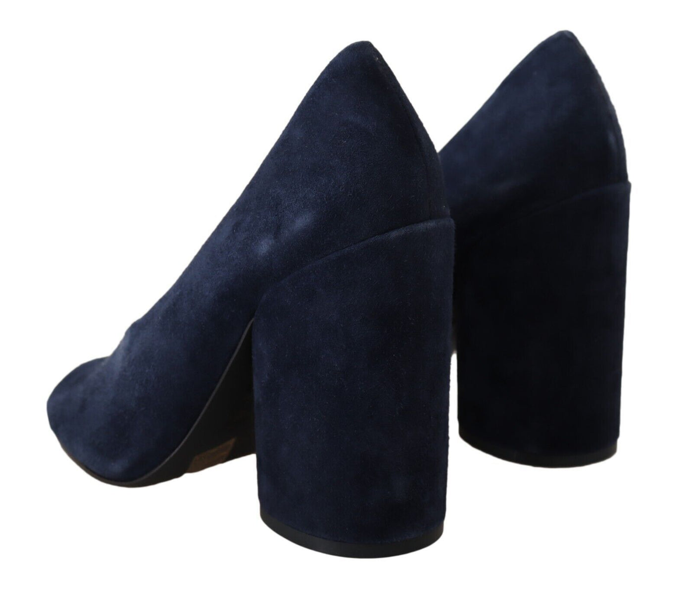 Navy Blue Suede Leather Block Heels Pumps Shoes