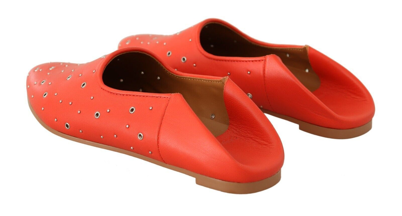 Orange Leather Eyelet Slides Flats Loafers Shoes