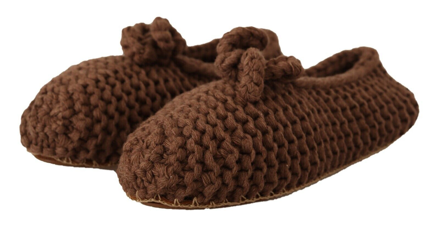 Brown Slip On Ballerina Flats Wool Knit Shoes