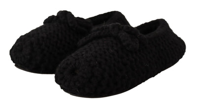 Black Slip On Ballerina Flats Wool Knit Shoes