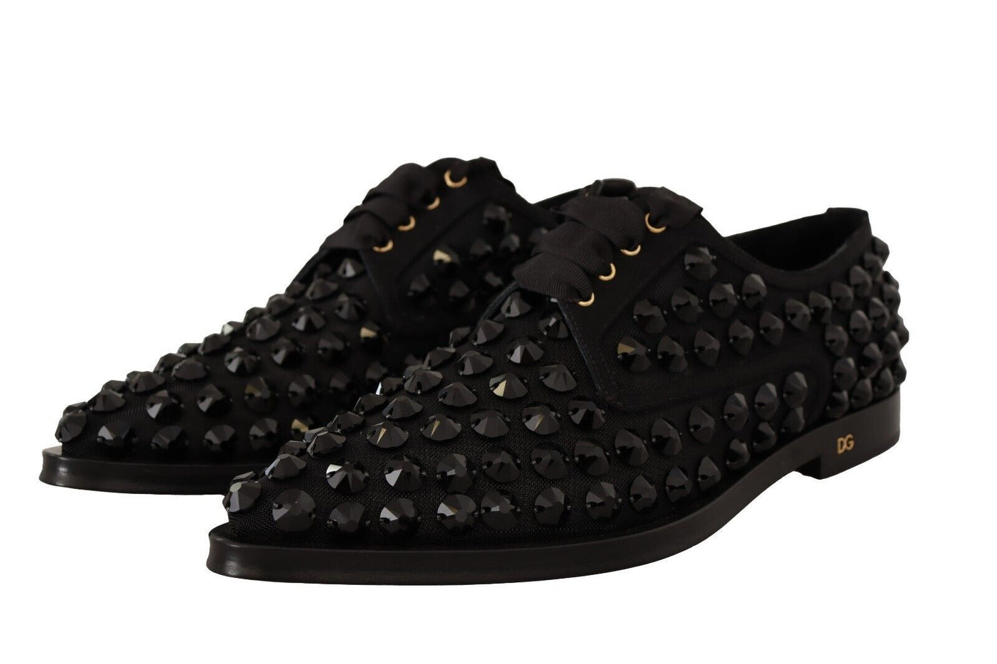 Black Lace Up Studded Formal Flats Shoes