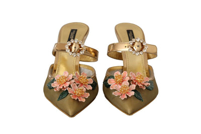 Gold Crystal Floral Decor Heels Sandals Shoes