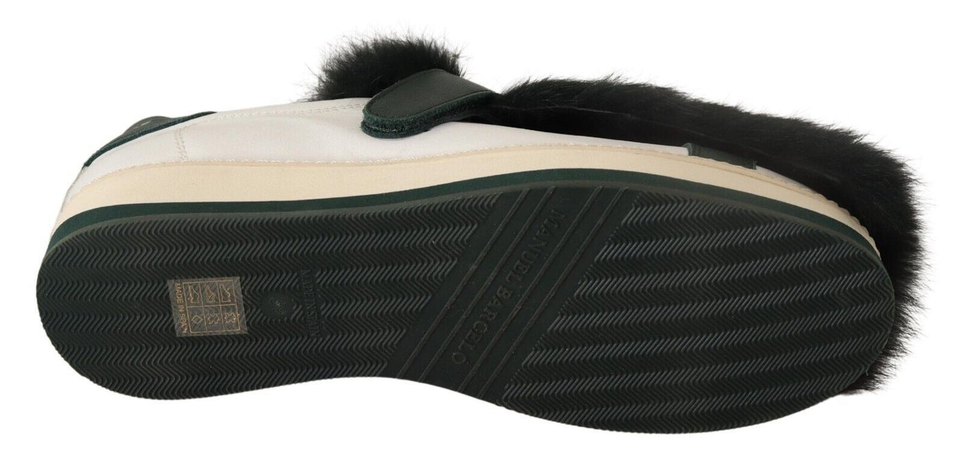 White Leather Black Fur Low Top Sneakers Shoes