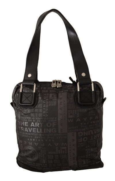 Black Printed Logo Shoulder Handbag Purse Bag