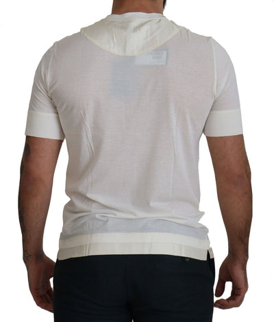 White Short Button Closure Crewneck  T-shirt