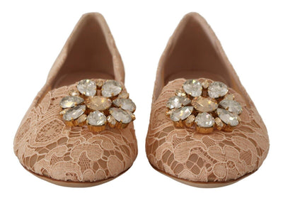 Beige Lace Crystal Ballet Flats Loafers Shoes