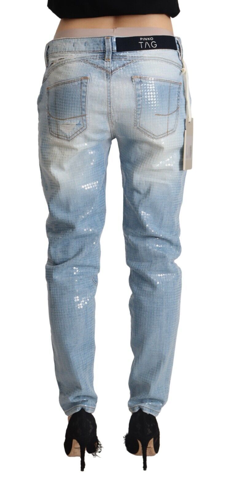 Light Blue Distressed Cotton Skinny Low Waist Denim Jeans