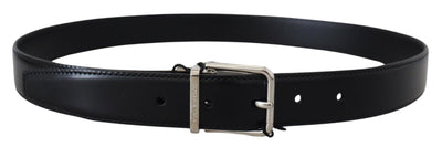 Black Leather Silver Tone Metal Buckle Belt