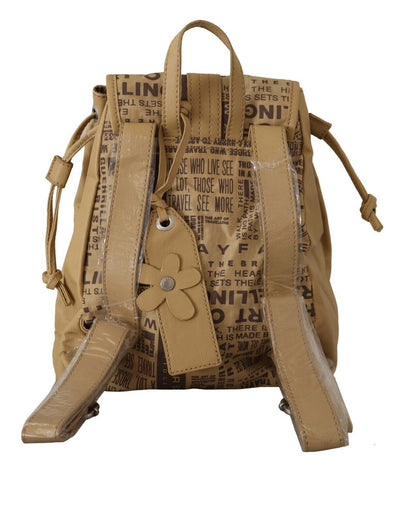 Beige Printed Logo Travel Backpack Bag