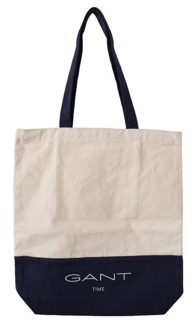 Blue White Canvas Logo Shoulder Shopping Tote Bag