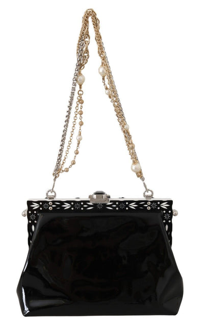 Black Floral Crystal Rubber VANDA Shoulder Bag