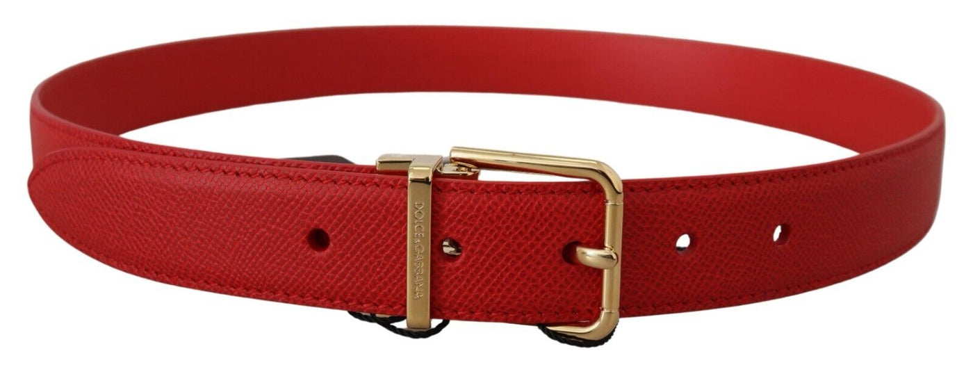 Red Solid Leather Gold Metal Buckle Belt