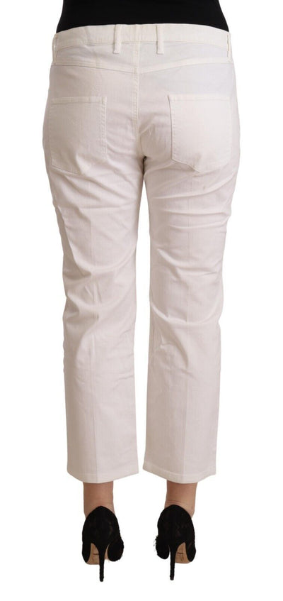 White Cotton Mid Waist Cropped Denim Jeans