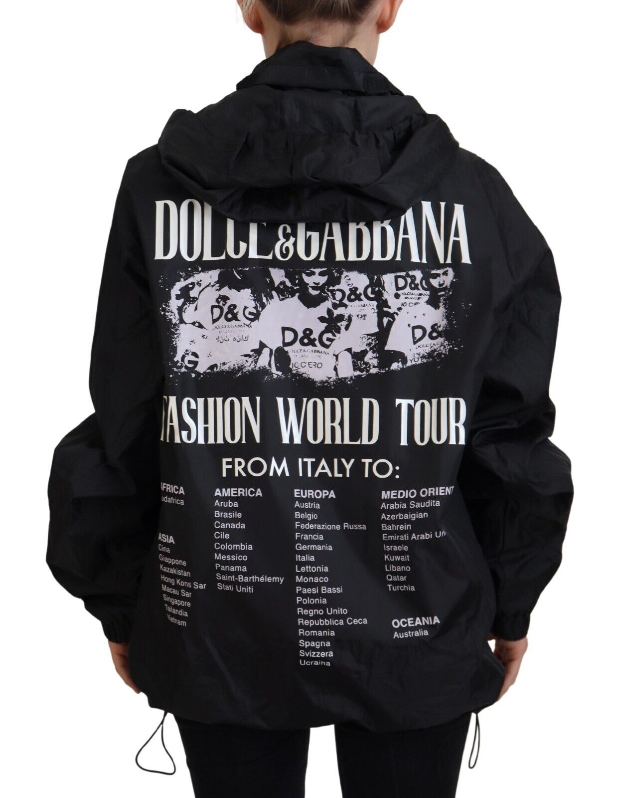 Black Printed Nylon Hooded Bomber Jacket