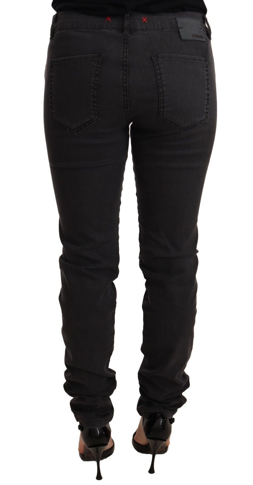 Black Cotton Stretch Skinny Mid Waist Women Denim Jeans