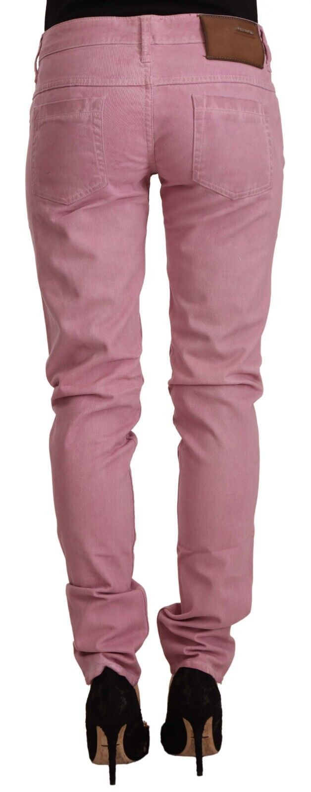 Pink Cotton Slim Fit Women Denim Skinny Jeans