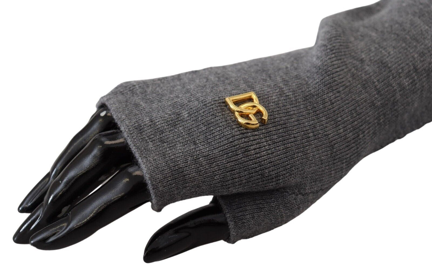 Gray Fingerless Elbow Length Wool Knit Gloves