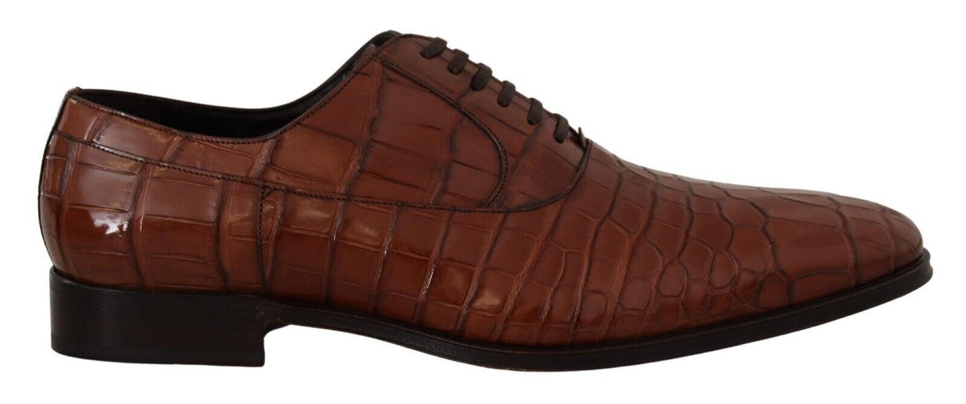 Brown Crocodile Leather Mens Formal Derby Shoes