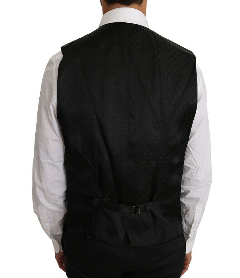 Black Solid Wool Silk Vest