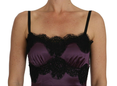 Purple Silk Stretch Black Lace A-Line Dress