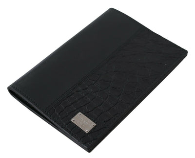 Black Bifold Passport Holder Men Exotic Leather Wallet