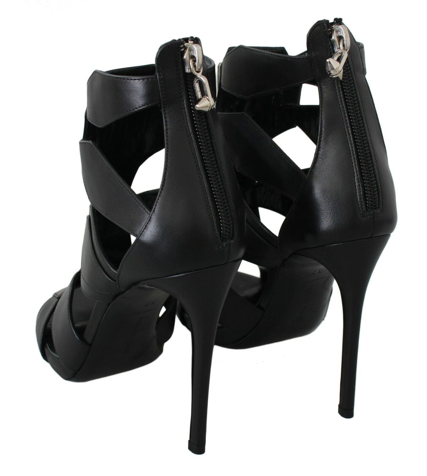 Black Leather High Heels Bat Stiletto Shoes