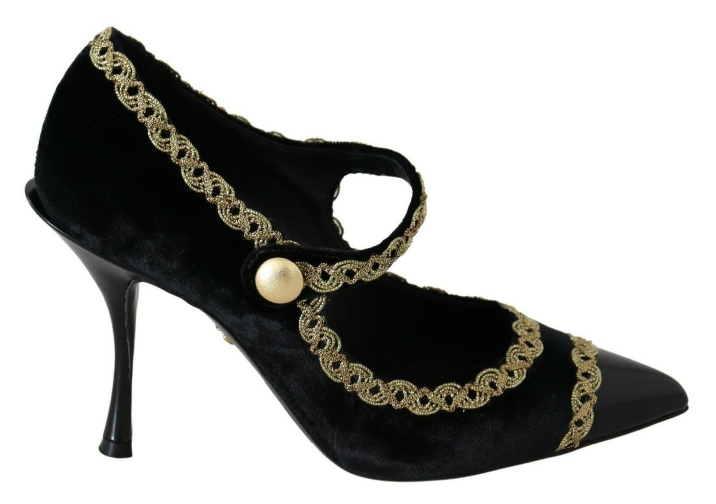 Black Embellished Velvet Mary Jane Pumps Shoes