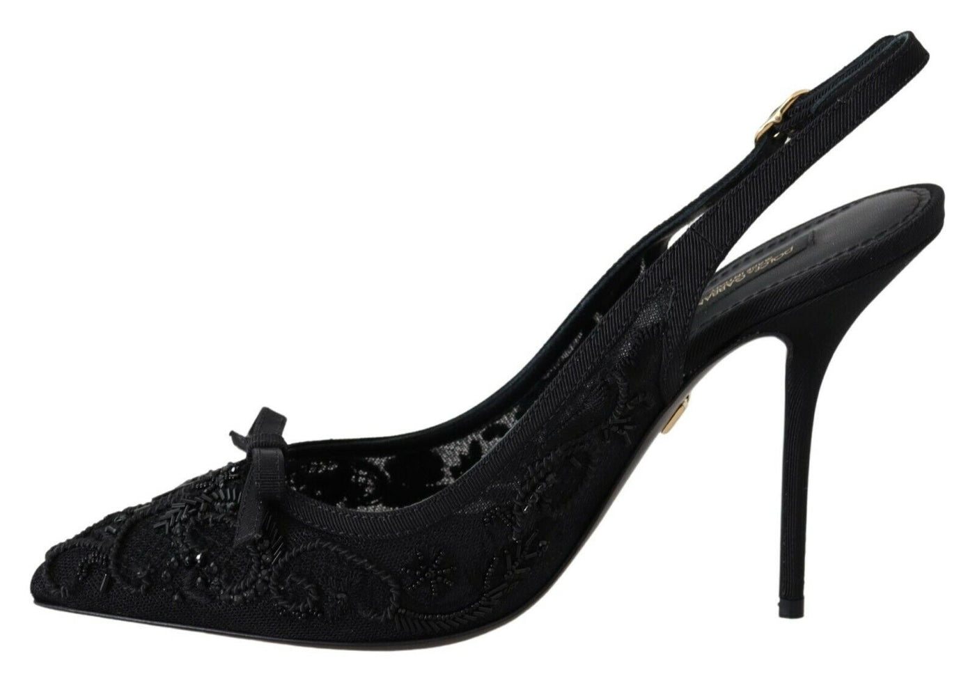 Black Tulle Ricamo Heels Slingback Shoes