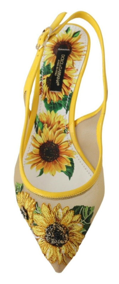 Yellow Sunflower Mesh Heels Slingback Shoes