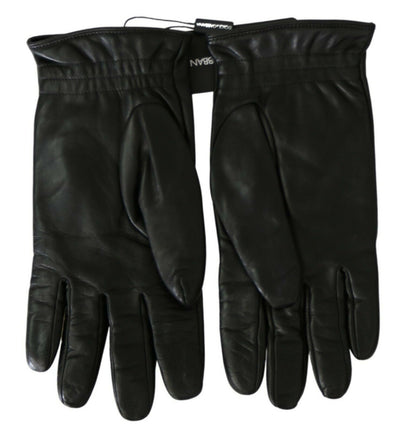 Black Genuine Leather DG Heart Embroidered Gloves