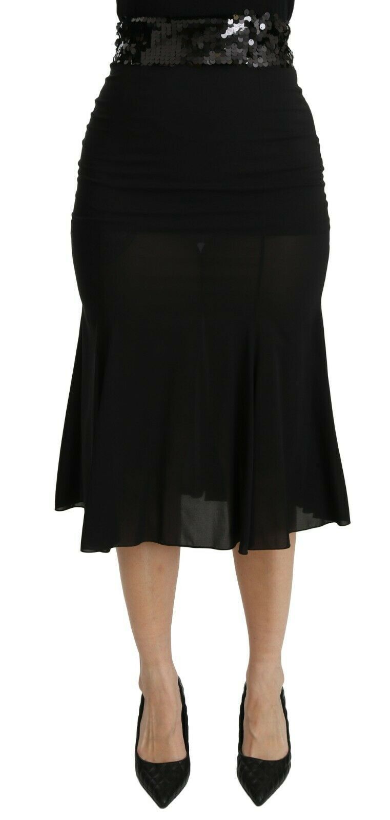 Black Mermaid High Waist Midi Silk Skirt