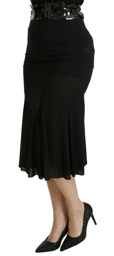 Black Mermaid High Waist Midi Silk Skirt