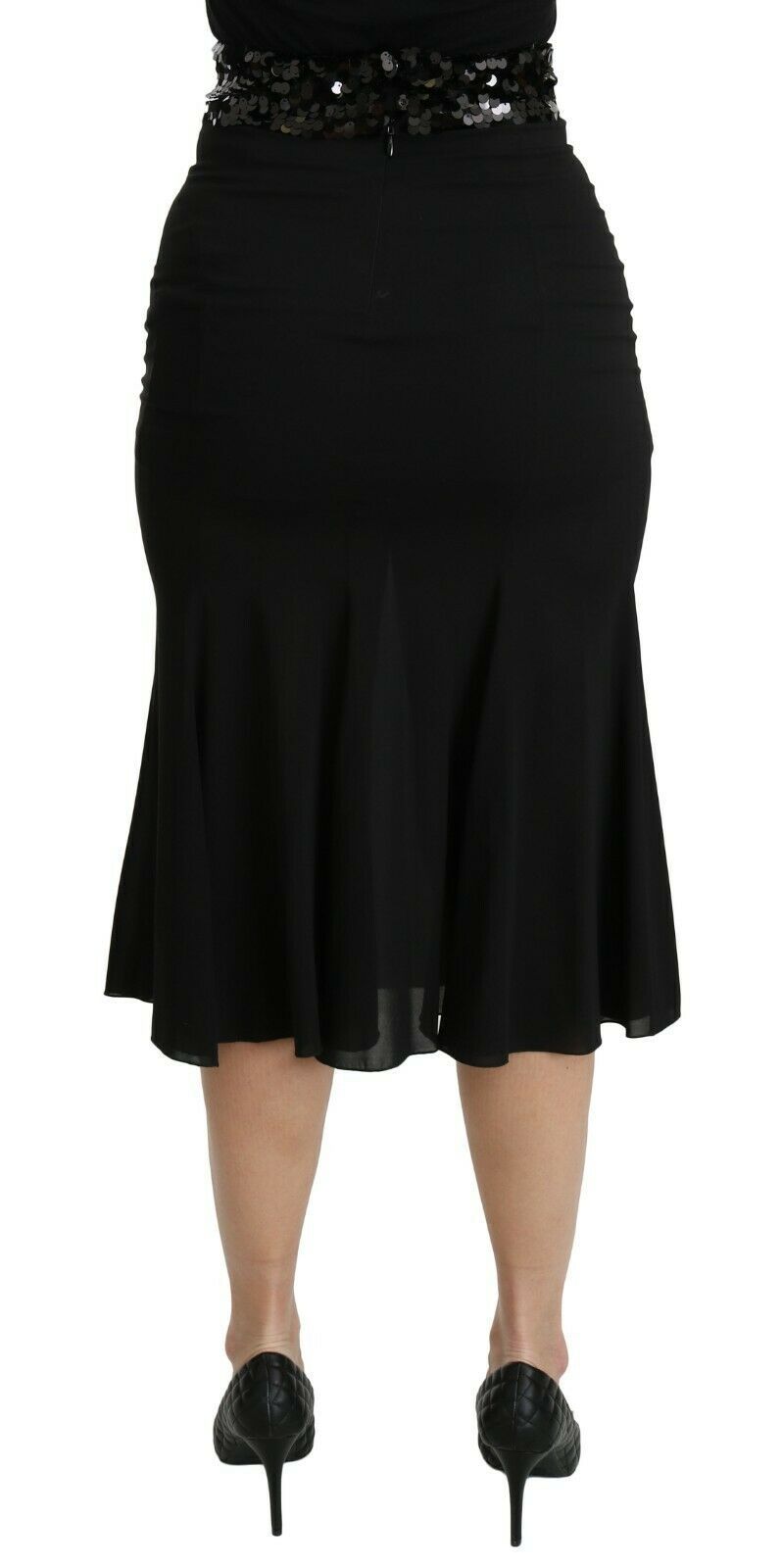 Black Mermaid High Waist Midi Silk Skirt