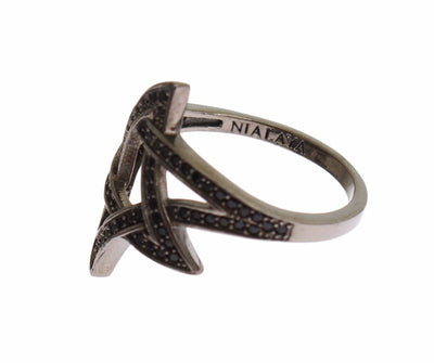 Black CZ Rhodium 925 Silver Womens Ring