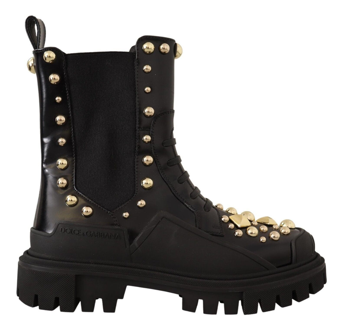 Black Leather Studded Combat Boots