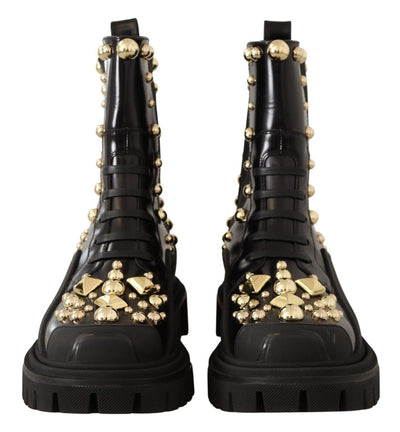 Black Leather Studded Combat Boots